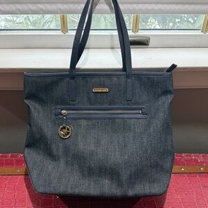 Michael Kors Dark Blue Denim Tote with Gold Hardware